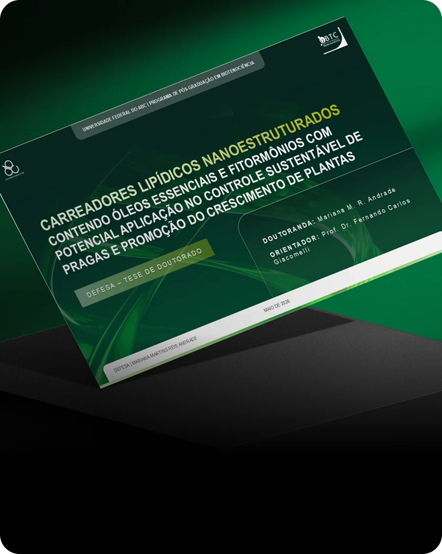 Slide de capa da tese de doutoramento sobre carreadores lipídicos nanoestruturados, UFABC