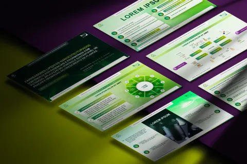 Visão geral dos slides da apresentação de doutoramento da UFABC, com design verde e branco